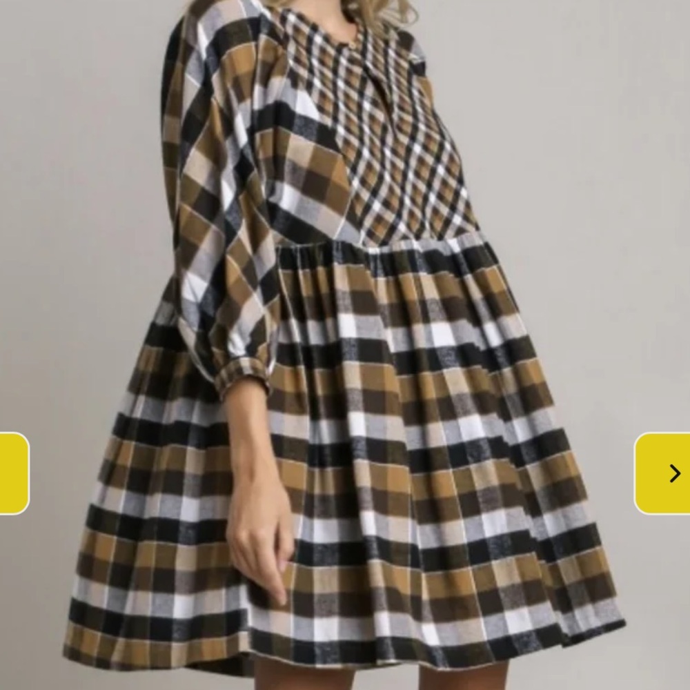 NWOT Umgee Plaid Flannel Long Sleeve Dress Dark Academia - Picture 2 of 8
